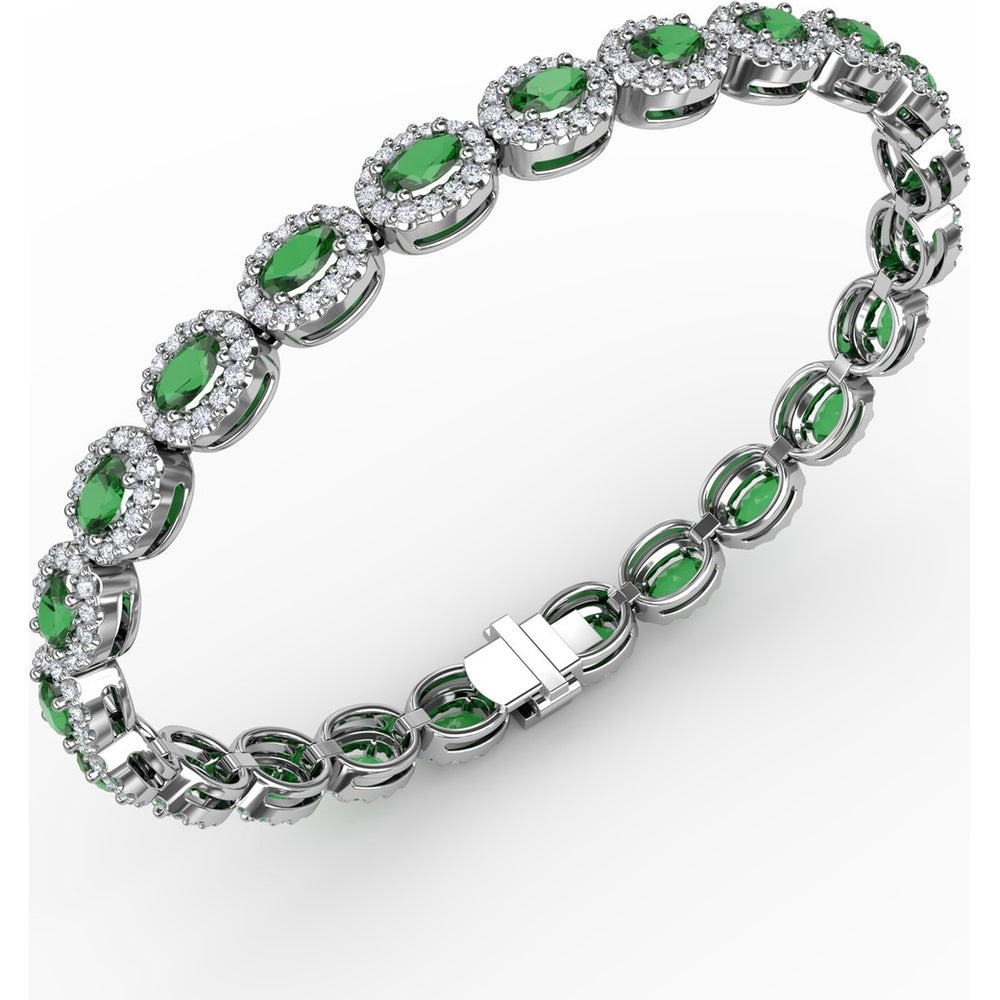 Oval Emerald and Diamond Halo Tennis Bracelet by Fana - 7.79 Carat Total Gemstone Weight