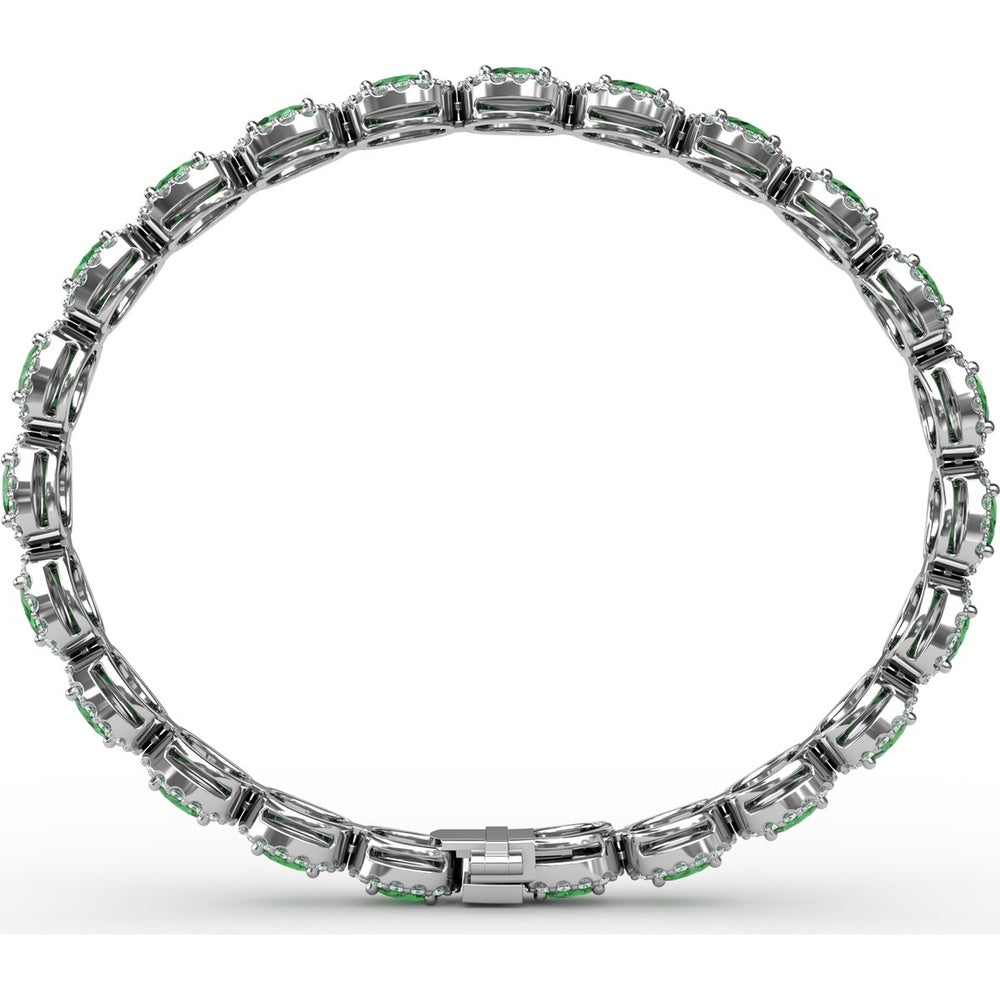 Oval Emerald and Diamond Halo Tennis Bracelet by Fana - 7.79 Carat Total Gemstone Weight