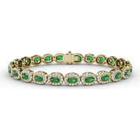 Oval Emerald and Diamond Halo Tennis Bracelet by Fana - 7.79 Carat Total Gemstone Weight