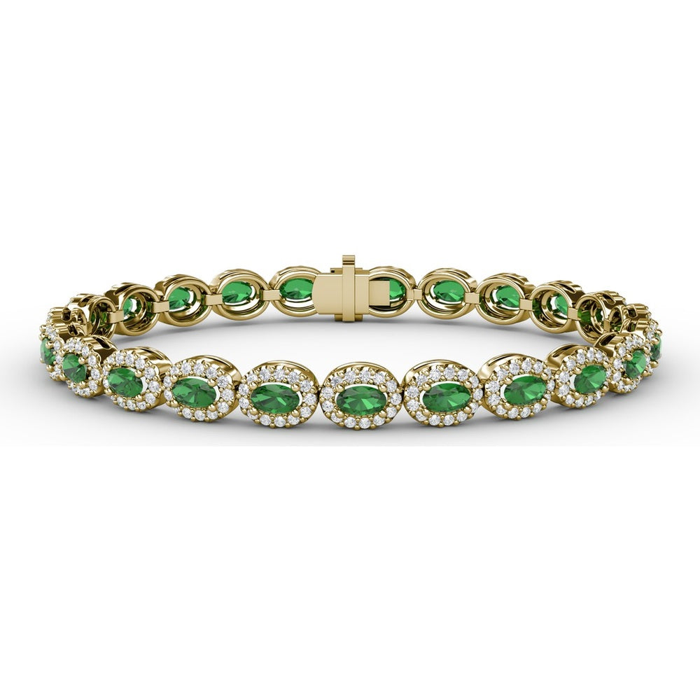 Oval Emerald and Diamond Halo Tennis Bracelet by Fana - 7.79 Carat Total Gemstone Weight