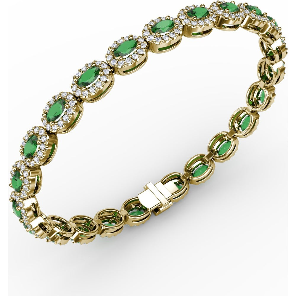 Oval Emerald and Diamond Halo Tennis Bracelet by Fana - 7.79 Carat Total Gemstone Weight