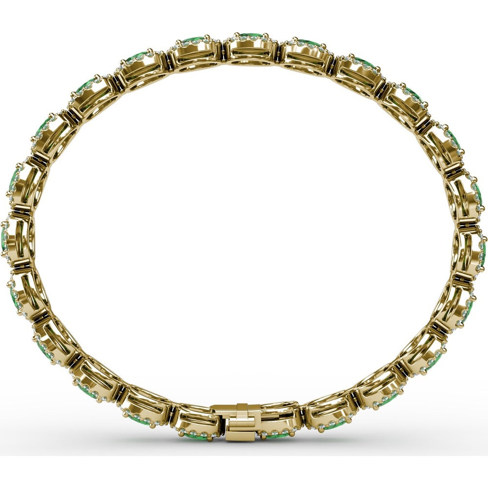Oval Emerald and Diamond Halo Tennis Bracelet by Fana - 7.79 Carat Total Gemstone Weight