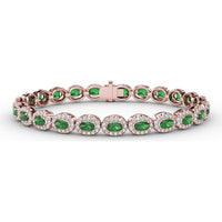 Oval Emerald and Diamond Halo Tennis Bracelet by Fana - 7.79 Carat Total Gemstone Weight