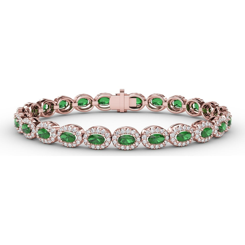 Oval Emerald and Diamond Halo Tennis Bracelet by Fana - 7.79 Carat Total Gemstone Weight