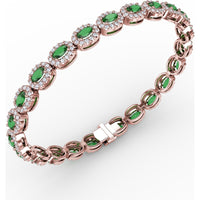 Oval Emerald and Diamond Halo Tennis Bracelet by Fana - 7.79 Carat Total Gemstone Weight