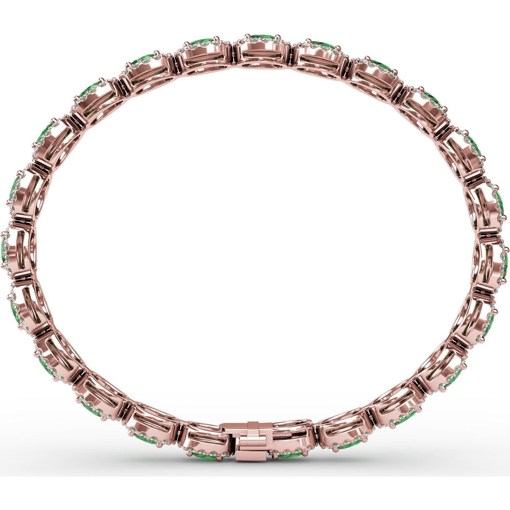 Oval Emerald and Diamond Halo Tennis Bracelet by Fana - 7.79 Carat Total Gemstone Weight