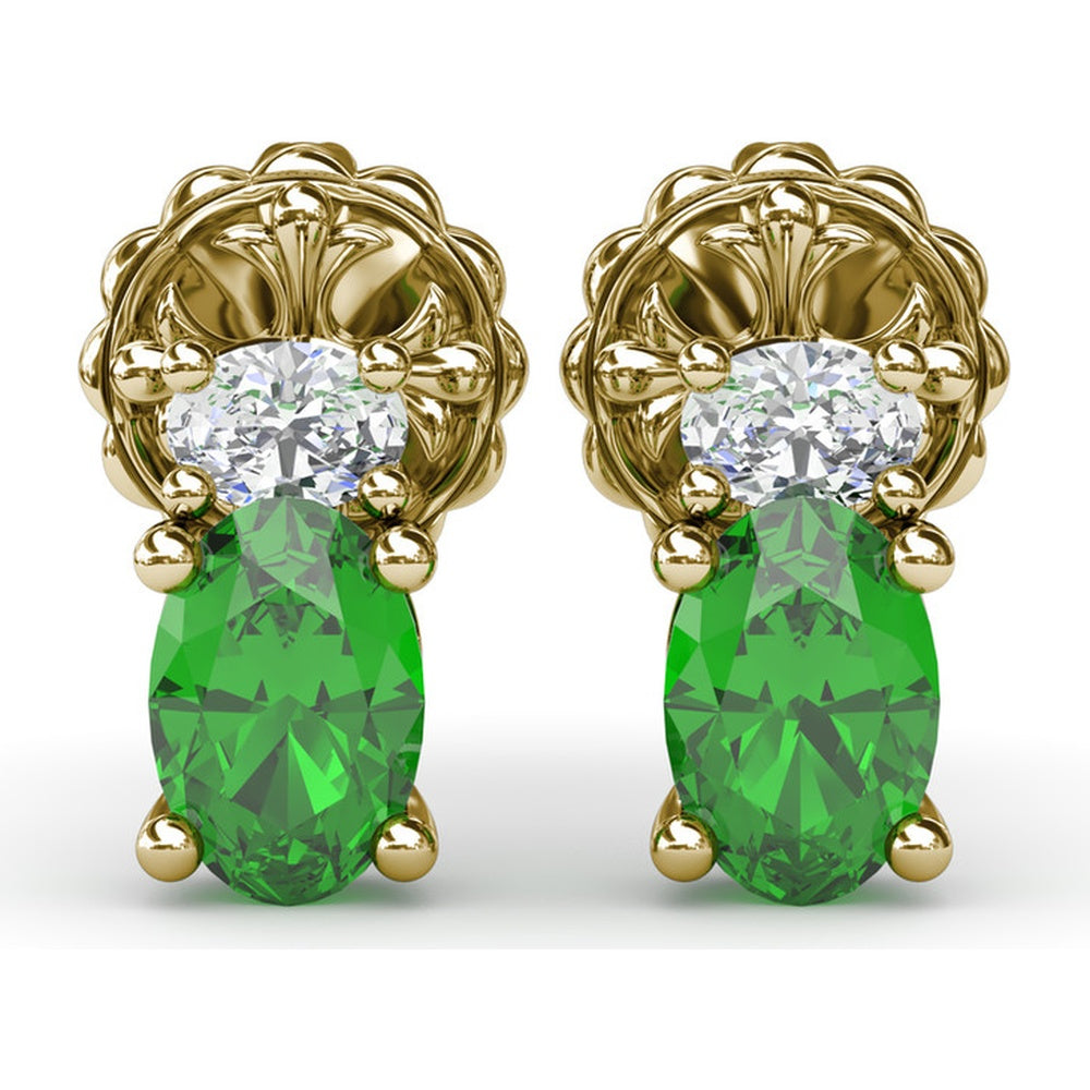 Oval Emerald and Diamond Stud Earrings by Fana - 1.27 Carat Total Gemstone Weight
