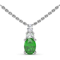 Oval Emerald and Diamond Three Stone Pendant Necklace by Fana - 1.14 Carat Total Gemstone Weight