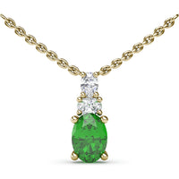 Oval Emerald and Diamond Three Stone Pendant Necklace by Fana - 1.14 Carat Total Gemstone Weight