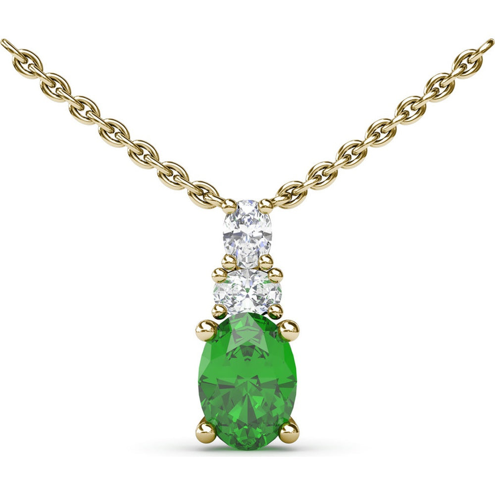 Oval Emerald and Diamond Three Stone Pendant Necklace by Fana - 1.14 Carat Total Gemstone Weight