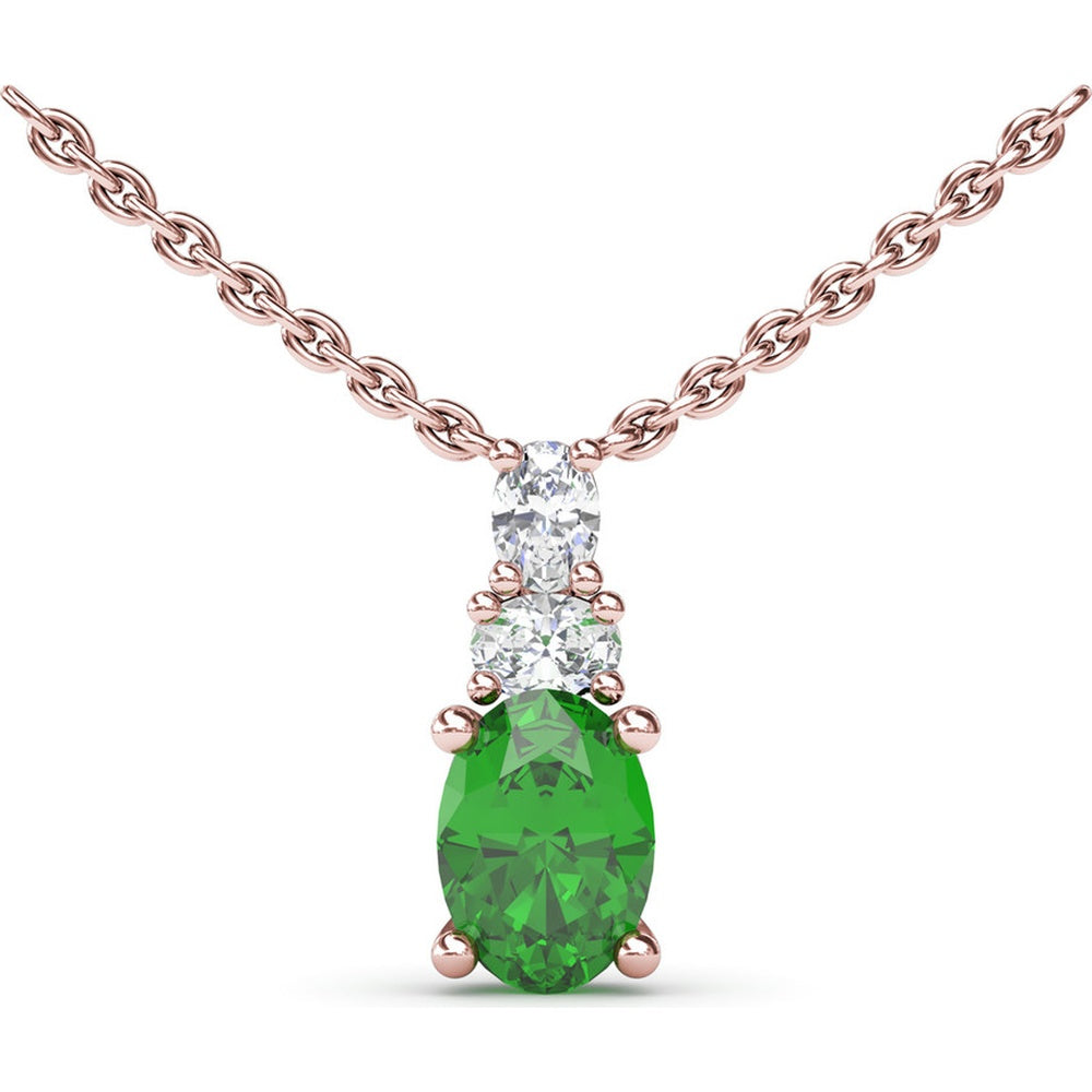 Oval Emerald and Diamond Three Stone Pendant Necklace by Fana - 1.14 Carat Total Gemstone Weight