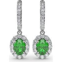 Oval Emerald Drop Earrings with Diamond Halo by Fana - 2.46 Carat Total Gemstone Weight