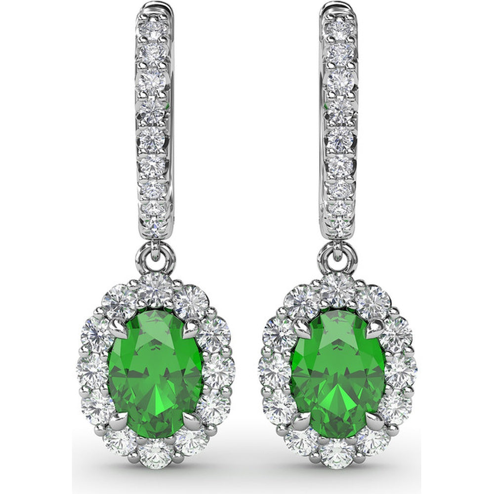 Oval Emerald Drop Earrings with Diamond Halo by Fana - 2.46 Carat Total Gemstone Weight