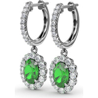 Oval Emerald Drop Earrings with Diamond Halo by Fana - 2.46 Carat Total Gemstone Weight