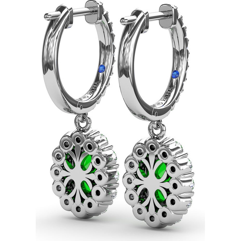 Oval Emerald Drop Earrings with Diamond Halo by Fana - 2.46 Carat Total Gemstone Weight