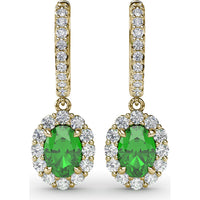 Oval Emerald Drop Earrings with Diamond Halo by Fana - 2.46 Carat Total Gemstone Weight