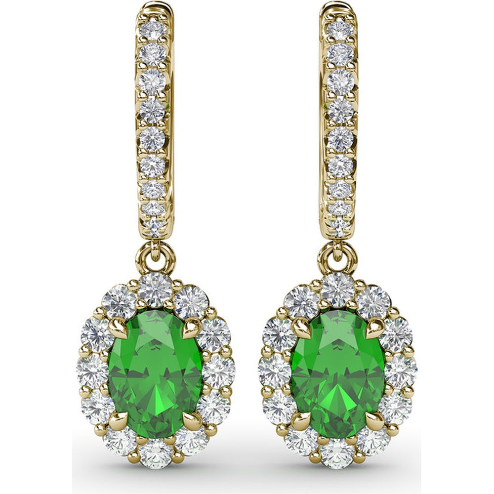 Oval Emerald Drop Earrings with Diamond Halo by Fana - 2.46 Carat Total Gemstone Weight