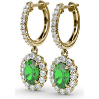 Oval Emerald Drop Earrings with Diamond Halo by Fana - 2.46 Carat Total Gemstone Weight