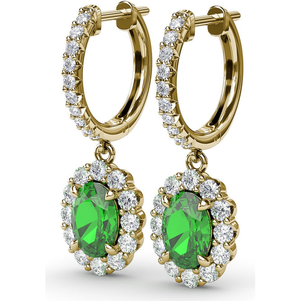 Oval Emerald Drop Earrings with Diamond Halo by Fana - 2.46 Carat Total Gemstone Weight