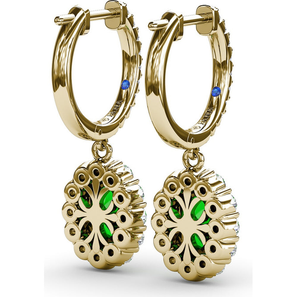 Oval Emerald Drop Earrings with Diamond Halo by Fana - 2.46 Carat Total Gemstone Weight