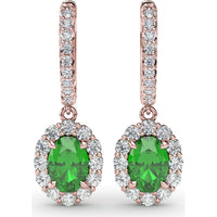 Oval Emerald Drop Earrings with Diamond Halo by Fana - 2.46 Carat Total Gemstone Weight