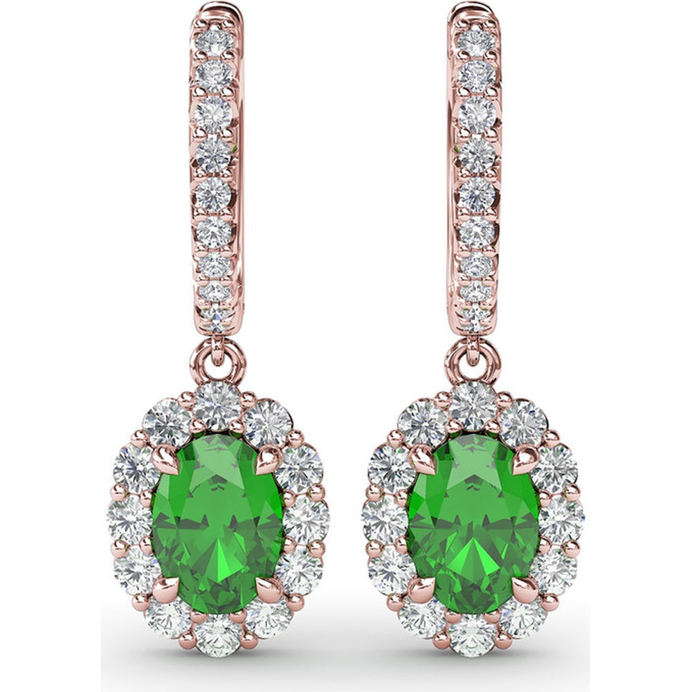 Oval Emerald Drop Earrings with Diamond Halo by Fana - 2.46 Carat Total Gemstone Weight