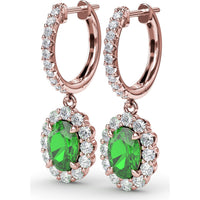 Oval Emerald Drop Earrings with Diamond Halo by Fana - 2.46 Carat Total Gemstone Weight