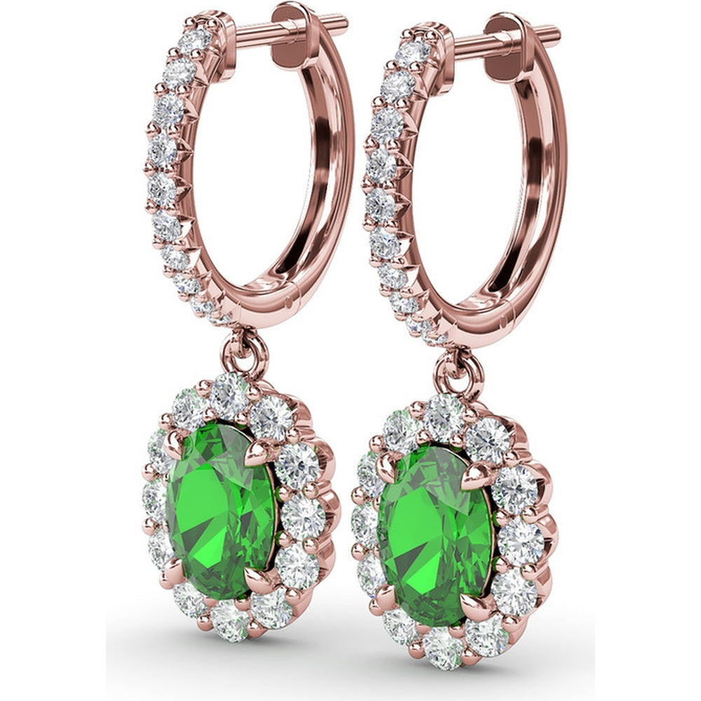 Oval Emerald Drop Earrings with Diamond Halo by Fana - 2.46 Carat Total Gemstone Weight