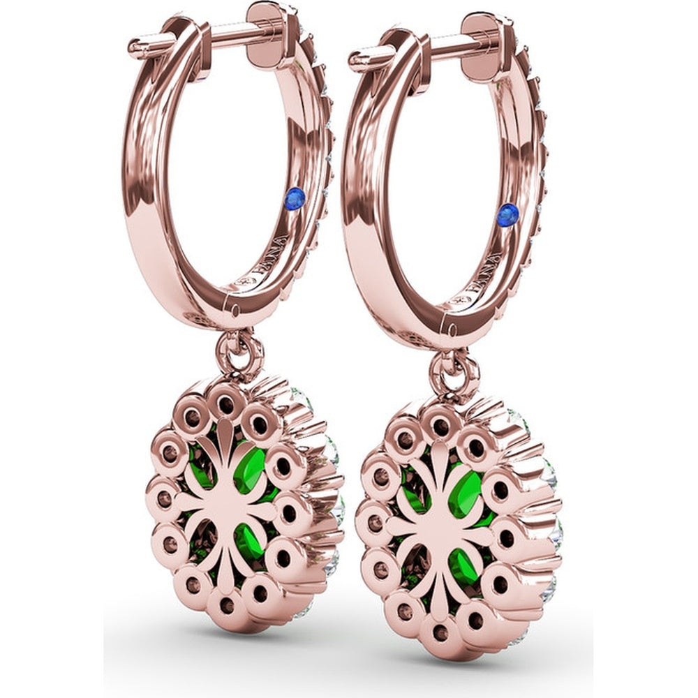 Oval Emerald Drop Earrings with Diamond Halo by Fana - 2.46 Carat Total Gemstone Weight