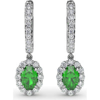 Oval Emerald Drop Earrings with Pavé Diamond Bar and Halo by Fana - 1.53 Carat Total Gemstone Weight