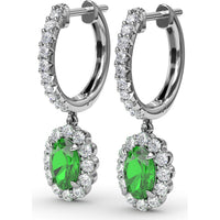 Oval Emerald Drop Earrings with Pavé Diamond Bar and Halo by Fana - 1.53 Carat Total Gemstone Weight
