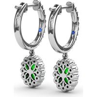 Oval Emerald Drop Earrings with Pavé Diamond Bar and Halo by Fana - 1.53 Carat Total Gemstone Weight