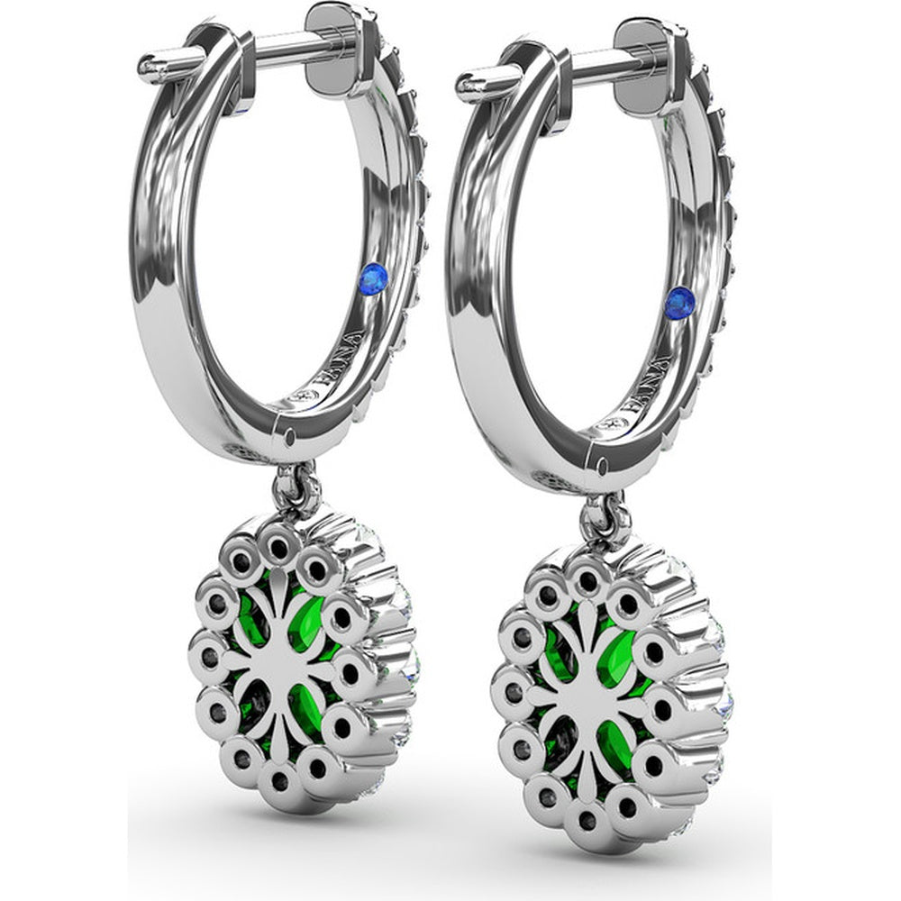 Oval Emerald Drop Earrings with Pavé Diamond Bar and Halo by Fana - 1.53 Carat Total Gemstone Weight