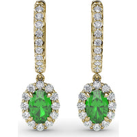 Oval Emerald Drop Earrings with Pavé Diamond Bar and Halo by Fana - 1.53 Carat Total Gemstone Weight