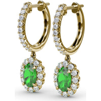 Oval Emerald Drop Earrings with Pavé Diamond Bar and Halo by Fana - 1.53 Carat Total Gemstone Weight