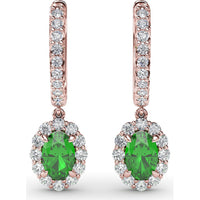 Oval Emerald Drop Earrings with Pavé Diamond Bar and Halo by Fana - 1.53 Carat Total Gemstone Weight