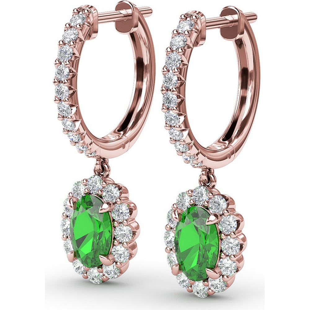 Oval Emerald Drop Earrings with Pavé Diamond Bar and Halo by Fana - 1.53 Carat Total Gemstone Weight