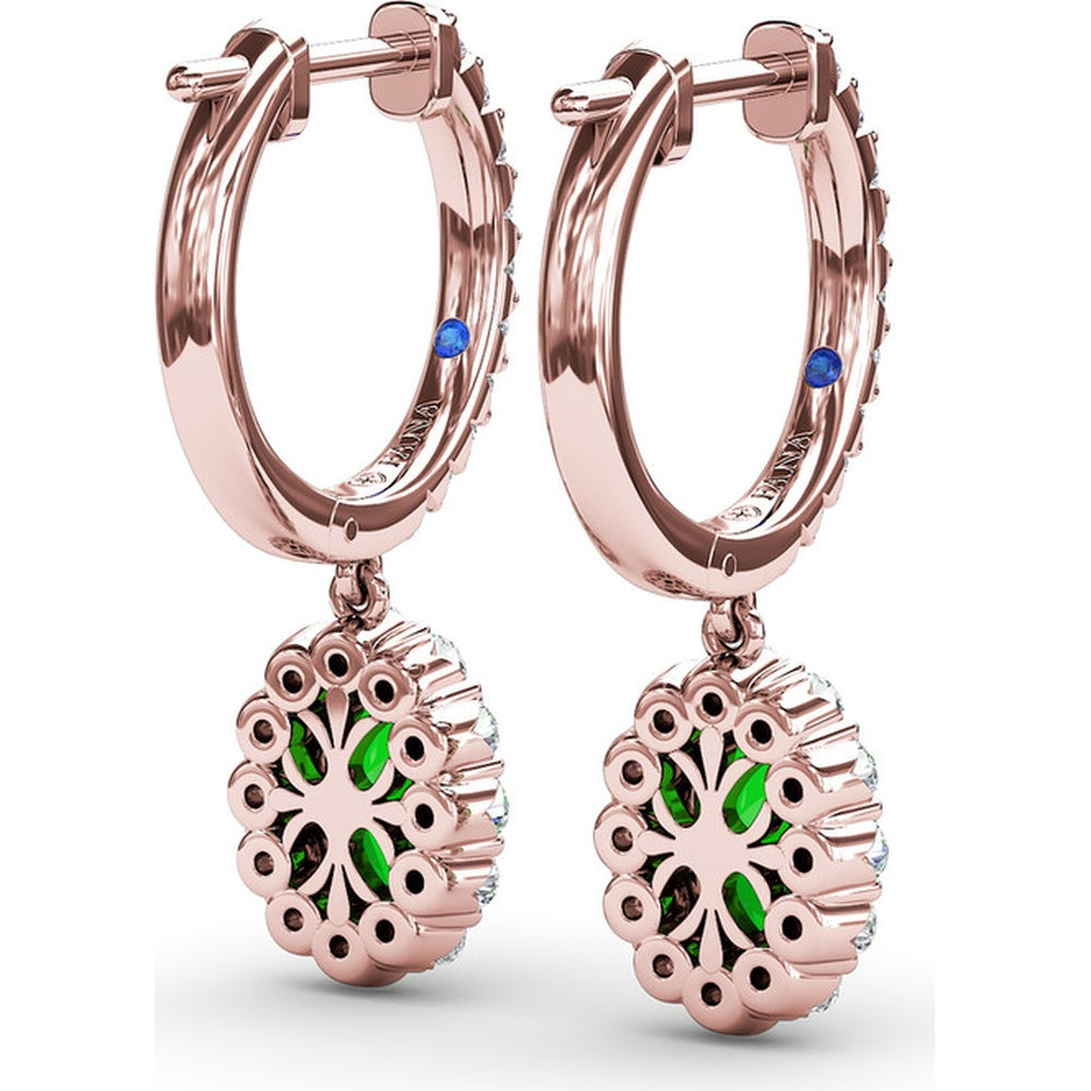 Oval Emerald Drop Earrings with Pavé Diamond Bar and Halo by Fana - 1.53 Carat Total Gemstone Weight
