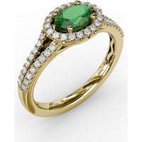 Oval Emerald Engagement Ring with Diamond Halo and Split Shank by Fana - 0.74 Carat Total Gemstone Weight