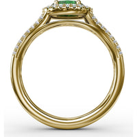 Oval Emerald Engagement Ring with Diamond Halo and Split Shank by Fana - 0.74 Carat Total Gemstone Weight