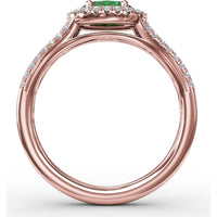 Oval Emerald Engagement Ring with Diamond Halo and Split Shank by Fana - 0.74 Carat Total Gemstone Weight