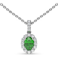 Oval Emerald Halo Pendant Necklace with Pavé Diamonds by Fana - 1.17 Carat Total Gemstone Weight