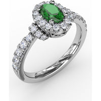 Oval Emerald Halo Ring with Pavé Diamond Band by Fana - 1.02 Carat Total Gemstone Weight