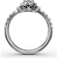 Oval Emerald Halo Ring with Pavé Diamond Band by Fana - 1.02 Carat Total Gemstone Weight