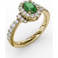 Oval Emerald Halo Ring with Pavé Diamond Band by Fana - 1.02 Carat Total Gemstone Weight