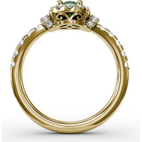 Oval Emerald Halo Ring with Pavé Diamond Band by Fana - 1.02 Carat Total Gemstone Weight