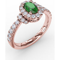 Oval Emerald Halo Ring with Pavé Diamond Band by Fana - 1.02 Carat Total Gemstone Weight