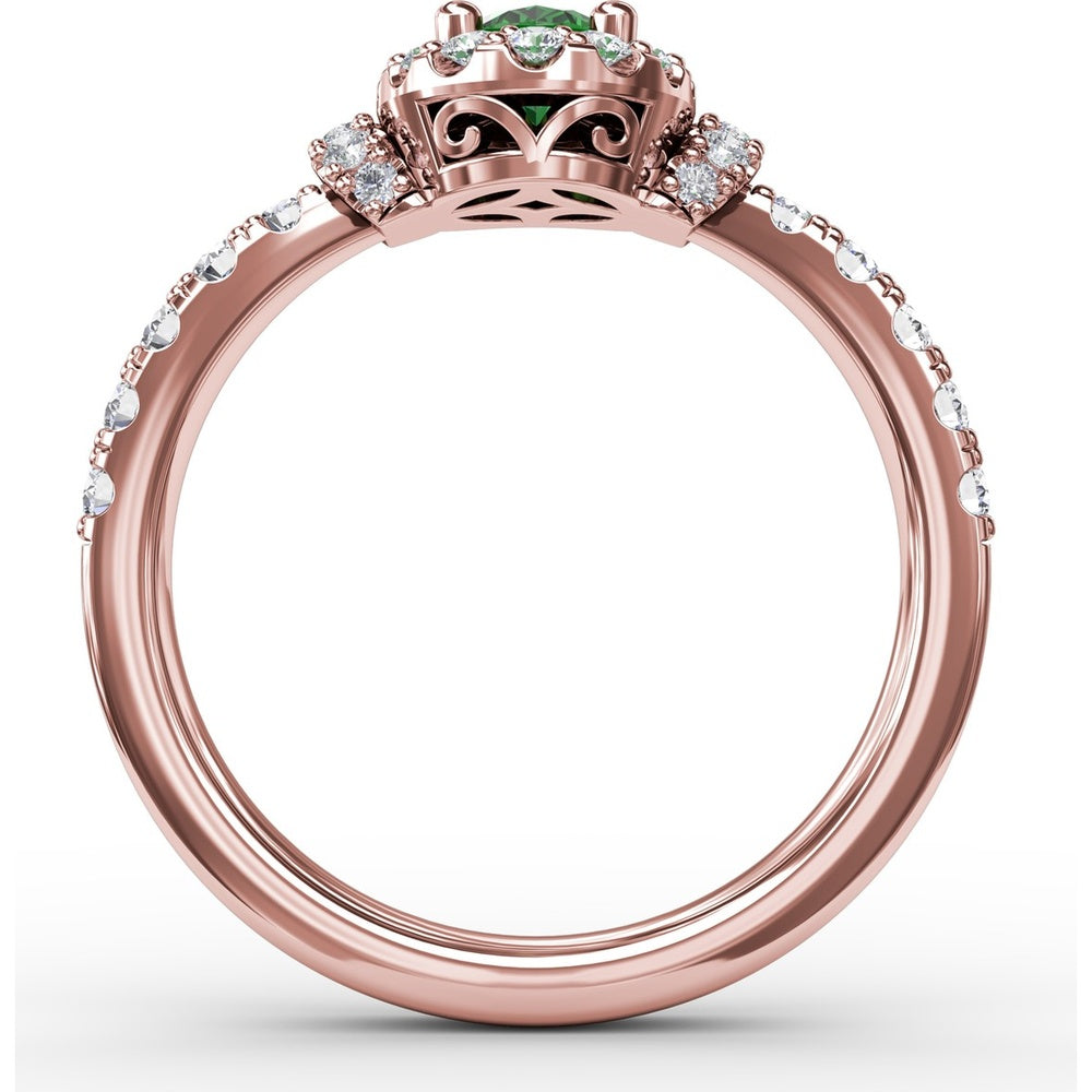 Oval Emerald Halo Ring with Pavé Diamond Band by Fana - 1.02 Carat Total Gemstone Weight
