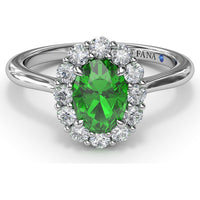 Oval Emerald Halo Ring with Round Diamonds by Fana - 1.14 Carat Total Gemstone Weight