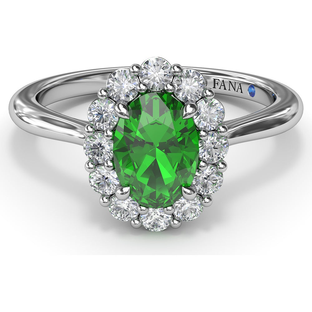 Oval Emerald Halo Ring with Round Diamonds by Fana - 1.14 Carat Total Gemstone Weight